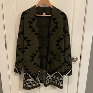 Frye Olive and Black Patterned Cardigan - Size Small